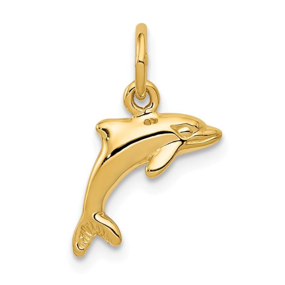 14k Yellow Gold 12mm Dolphin Necklace - 18 Inch